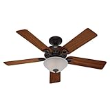 Hunter Fan 22459 Astoria 52-Inch 5-Blade Single Light Ceiling Fan, New Bronze with Frosted Glass Bowl and Walnut/Medium Oak Blades