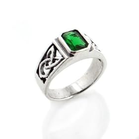 Buy Celtic Trinity Knot and Emerald Green Crystal Sterling Silver Ring (Size 6,7,8,9) by Silver Insanity