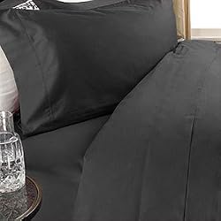 EGYPTIAN BEDDING 300 TC QUEEN BLACK SOLID EGYPTIAN COTTON SHEET SET 300TC