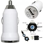 Callmate Bullet Car Charger With 6 in 1 Retractable Charging cable For iPhone, Nokia, Samsung, Blackberry, Micromax - White