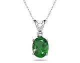 7X5mm Oval Emerald and Diamond Stud Pendant in 14K White Gold