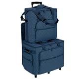 Hemline Slate Blue Embroidery Studio Collection Three Bag Trolley Set