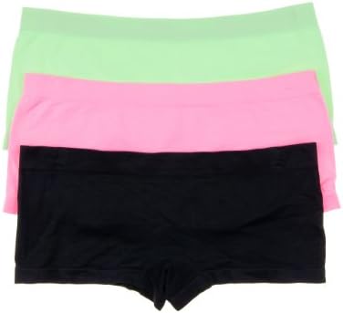 3 Pack Seamless Polyamide Elastane Soft Feel Boyshort Hipster Panties (Medium, Npnk/Apple/Blk)