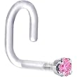18 Gauge 1/4" White Gold 1.5mm Pink Cubic Zirconia Bioplast Nose Ring