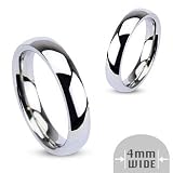 316L Stainless Steel 4mm Wide Glossy Mirror Polished Traditional Wedding Band Ring - Sizes: 4.5-8