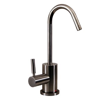 Whitehaus Forever hot instant hot water dispenser with a gooseneck spout and a self closing hot water handle and 6-1/2