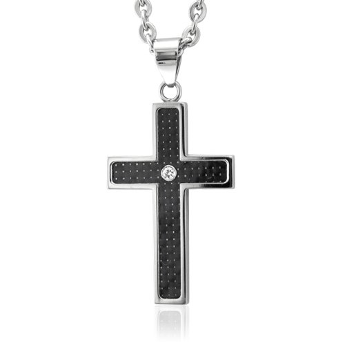 Men's Stainless Steel Cross Diamond Pendant Necklace (GH, SI, 0.05 carat)