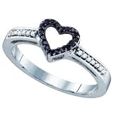 1/8 Carat Black & White Diamonds 10k White Gold Heart Promise Ring