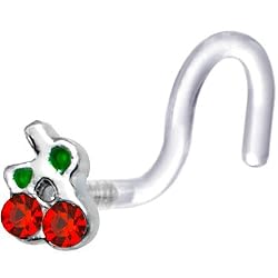 Bioplast Red Cherry Gem Nose Screw Ring