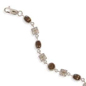 Sterling Silver Link Bracelet, 4mm Green Amethyst, 5 5.5mm Smoky Quartz... by Silver Messages--Free US Shipping