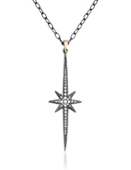 Mizuki 14Kt Shadow Silver Chain Charm Medium Starburst Diamond Pendant Necklace (.30Ct), 24"
