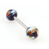 14g Barbell with hand made glass - Mutlicolor Swirls
