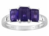 STERLING SILVER 1.85CTW EMERALD CUT AMETHYST 3 STONE RING