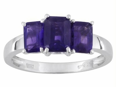 STERLING SILVER 1.85CTW EMERALD CUT AMETHYST 3 STONE RING