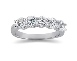 1.50 Prong Set 5 Stone Diamond Wedding Band in 18K White Gold