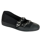 TROUBLE-01 Women's O-Ring Mary Jane Shoe Gothic Punk Style Black Canvas Sneaker PLEASER