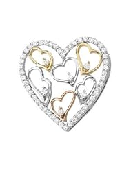 14K Yellow Gold Tri Color Diamond Heart Pendant