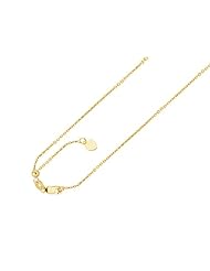 14K Yellow Gold 22 Inch Diamond Cut Adjustable Singapore Chain with Lobster Clasp and Small Heart Charm