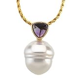 14K Yellow or White Gold Paspaley South Sea Cultured Pearl and Amethyst Pendant - Various Sizes