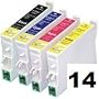 14 pk, new v7 chip 711-714 epson compatible inks for SX110 SX115,  SX215,  SX315,  SX415, SX515, S21, SX110, SX410, SX510, and BX310FN. 3 full sets + 2 extra black