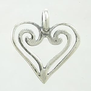 Open Design Double Heart Pendant or Charm in Sterling Silver, #9034