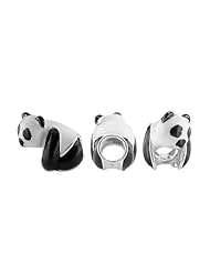 Storywheel® Black and White Enamel Panda Bead / Charm in 925 Sterling Silver