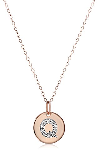 14k Rose Gold Disc Diamond Initial Pendant Necklace, 18