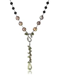 Wendy Brigode Matte Onyx with Pearl and Idocrase Drops Diamond Snake Clasp Necklace