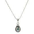 Sterling Silver 9-10mm Tahitian Pearl Pendant with Chain