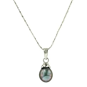 Sterling Silver 9-10mm Tahitian Pearl Pendant with Chain by