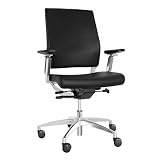 Amstyle Serie 9 Alu Design Chefsessel / Drehstuhl mit Synchronmechanik u. einstellbaren Armlehnen, Echt-Leder schwarz