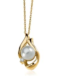 6mm Akoya Cultured Pearl And Diamond Necklace In 14 Karat Yellow Gold