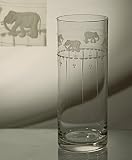 Grehom Crystal Hi Ball Glass-Elephants & Olives, Hand Etched, Mouth Blown, 24% Lead Crystal Drinkware, Sold as single unit