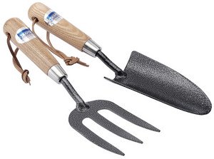 Draper 03328 2-Piece Carbon Steel Heavy-Duty Hand Fork and Trowel Set with Ash Handles