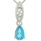 Pendant with Blue Topaz and Diamond on Chain .02cttw