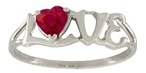 14K White Gold Genuine Heart Ruby Love Ring