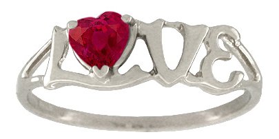 14K White Gold Genuine Heart Ruby Love Ring