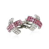 Silver Pink Swarovski Crystal Cross Cufflinks with Presentation Box