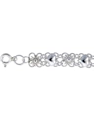 Sterling Silver Charm Bracelets w/ Flowers and Hearts