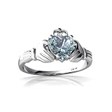 14K White Gold Heart Genuine Aquamarine Celtic Claddagh Ring