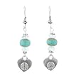 Heart Shaped Peace Symbol Earrings in Sterling Silver with Blue Topaz and Czech Glass, #8174