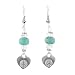 Heart Shaped Peace Symbol Dangle Earrings in Sterling Silver with Blue Topaz and Czech Glass Beads, #8174