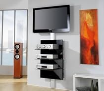 Gloss Black Triple Glass Wall Mount Xeno-3 AV TV DVD PS3 Games Media Storage Floating Shelf Unit Stand