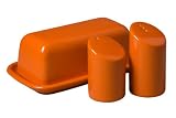 Waechtersbach Butterdish and Salt & Pepper Set, Orange Peel