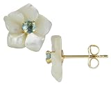 318lP9fGRiL. SL160  White Mother of Pearl Flower Earrings with Blue Topaz in 14K Yellow Gold