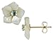 White Mother of Pearl Flower Earrings with Blue title=
