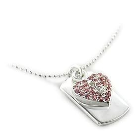 Silver Plated White Metal with Rose Swarovski Crystal Chain Pendant, Weight: 5.90gm, Size: 16" - Heart