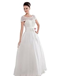  Lace Cap Sleeves Chiffon  Ball Gown Wedding Dress 