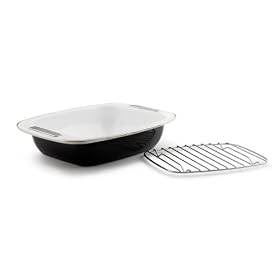 Prestige Enamel Roaster with Rack, Black and White, 14 Inch