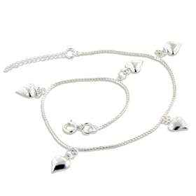 Kids Heart Charm Dangles - Sterling Silver 8.75" Chain Anklet